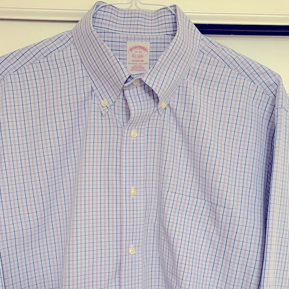 Brooks Brother’s Men's Light Blue Checkered Button Down Shirt
